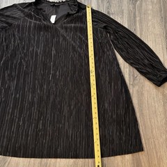 Banana Republic Dress Womens XL Black Plisse Swing Long Sleeve Trapeze Crinkle