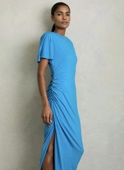 Reiss Tulia Modal Blend Ruched Midi Dress, Blue – Size 10