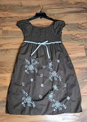 Vintage Speechless Smocked Milkmaid Mini Dress Brown Floral Embroidered Y2K 90s