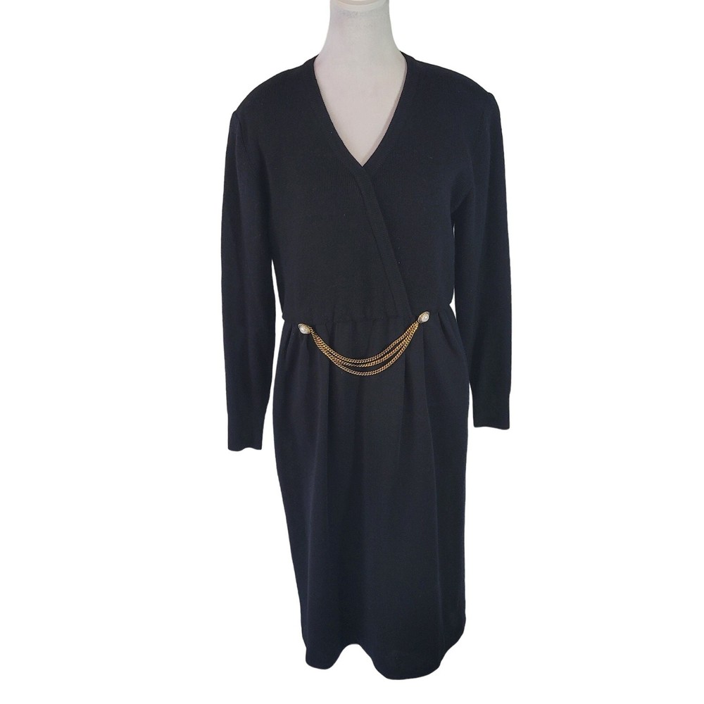 Talbots Size 8p Vintage 100% Wool Sweater Dress Pearl Chain Attached Belt