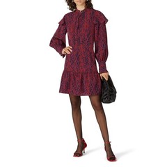 Koche Womens Python Buckle Dress Size US 0 Red Pink Black Snake Print Ruffle