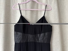 BCBGeneration Black Pleated V-Neck Maxi Dress 12 Adjustable Spaghetti Straps