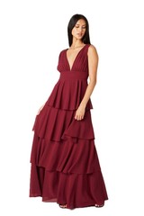 Wear Your Love Burgundy Tiered Ruffle Dress Womans Sz XL V Neck Back Chiffon
