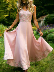 Stylish V-Neck Floral A-Line Maxi Dress