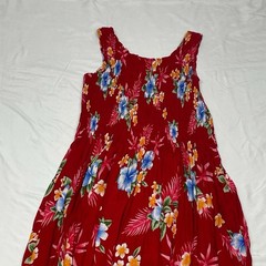 Aloha Hut Hawaii One-Size Red Floral Pull On Long Hawaiian Dress