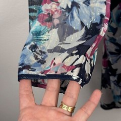 Three Eighty Two NEW Floral Multicolor Metallic Kate V Neck Mini Dress Sheer Lrg