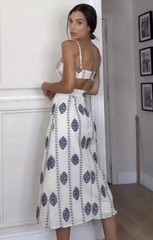 ZARA 2026 COTTON BLEND CUT OUT EMBROIDERED MIDI ECRU BLUE DRESS sz S SALE! LAST!