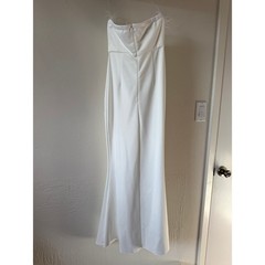 White feather trim strapless petite medium mermaid dress with slit split leg