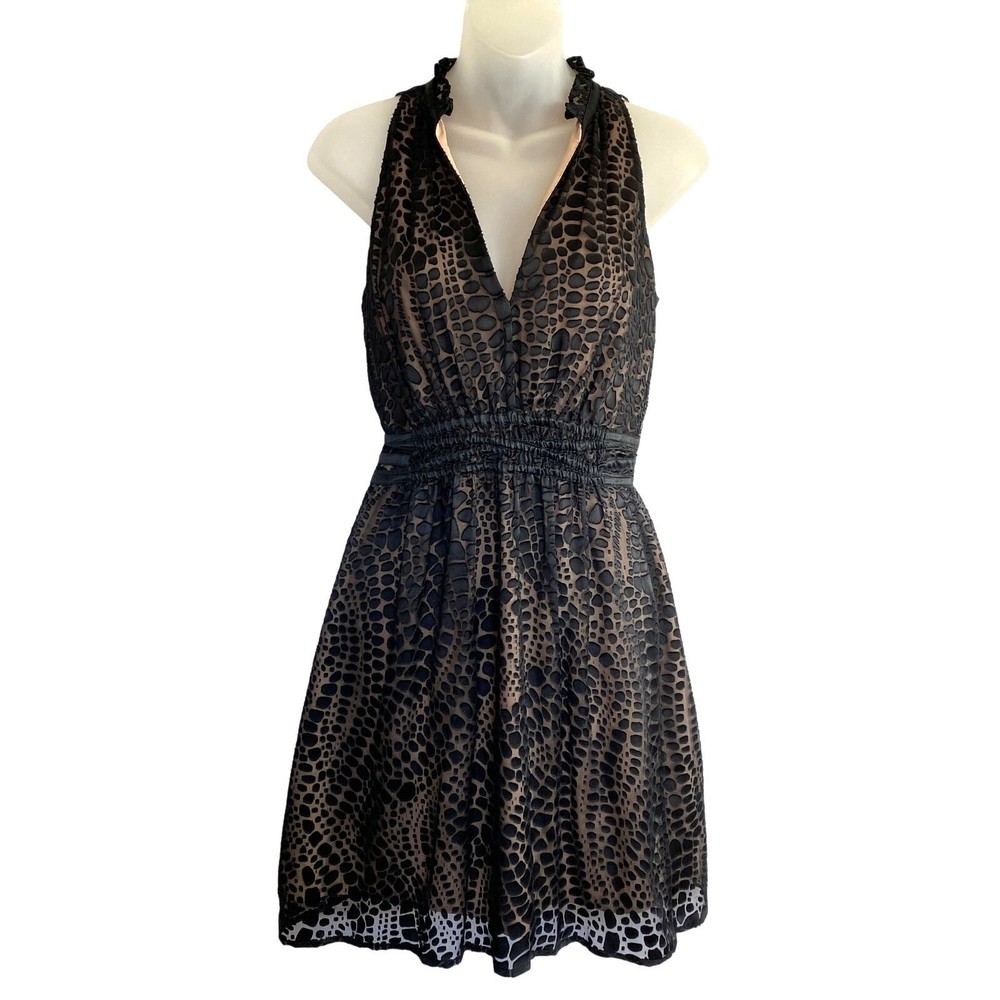 BCBGMAXAZRIA Whimsigoth Burnout Silk Blend Sheer Overlay Dress Women XXS Black