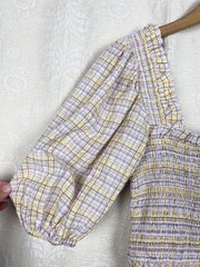 Ganni checked seersucker puff sleeve smocked midi ruffle dress organic cotton 4