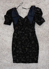 Vtg 80s Scarlett Nite Black Puff Sleeve Gold Glitter Floral Big Bow Dress Sz 5