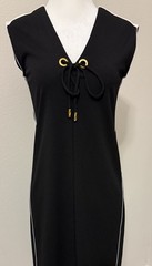 Donna Karan New York Black/White Colorblock Sheath Dress V-Neck Grommet Tie XXS