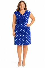 Ann Taylor Blue White Dot Scoop Neck Cap Sleeve Jersey Knit Stretch Dress sz XL