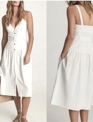 REISS Vita White Belted Button Front Midi Dress NWT US 10 – Retail $330