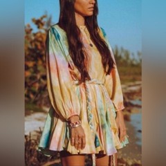 Rhode Ella Tie Dye Pleated Shift Multicolor Mini Dress (NO BELT) – S