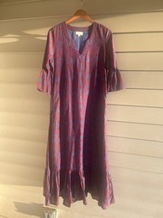 LIVRO Maxi Sundress Boho Floral Print Lined 3/4 Sleeve V Neck Coastal Women&rsquo;s XS