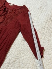 Indigo Rose Womens Size L Dress Peasant Burgundy Lace Ties Boho Gauze