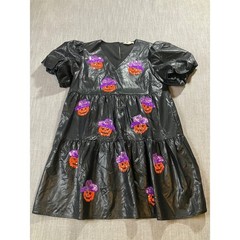 Peach Love California Faux Leather Halloween Sequin Cowboy Pumpkin Dress Large