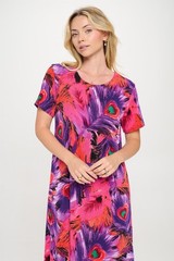 JOSTAR Slinky LONG DRESS Poly Spandex Knit PINK PURPLE Feather S M L XL 2X 3X