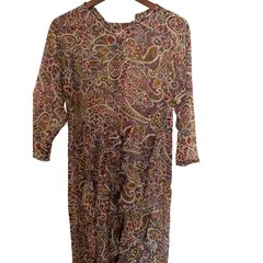 Custom Handmade Muted Paisley Sheer Ruffle Maxi Dress in Brown NWOT