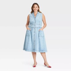 A-12 Women&rsquo;s Denim Midi A-Line Dress – Ava & Viv Light Wash 17: Cotton Lyocell