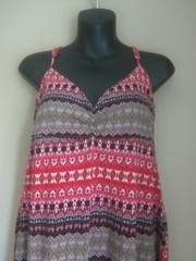 ROUTE 66 RED BLACK GREEN MULTICOLOR STRIPE LONG 100% COTTON DRESS SIZE L