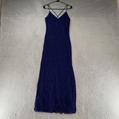 Vintage Reggio Dress Womens 10 Navy Metallic Lace Prom 90s Gown Y2K
