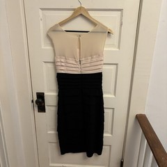 Sangria Women’s Pink Black Sheath Dress Cocktail Colorblock Sheer Top Size 10