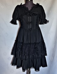 DRESS VINTAGE AUTHENTIC TRACHTEN OKTOBERFEST DIRNDL BLACK COTTON US 10 EU 38