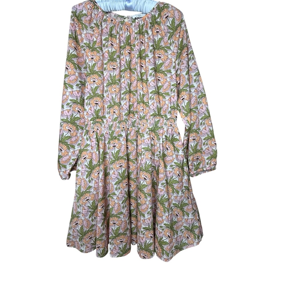 J.Crew Liberty Fabric Poppy Floral Smocked Waist Dress Pink Orange Green