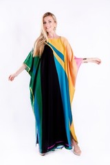 Multi Printed Kaftan, Soft Satin Silk Caftan, Party Wear, Long Kaftan J5850