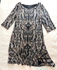 Connected Apparel Knee Length Sheath SS Stretch Dress Black Taupe White Womens 8