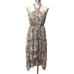 Misa Valeria Dress Womens Small Floral Halter Neck Tiered Ruffles Coquette