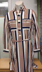 Esqualo brown tan navy blue stripe Casual Dress women&rsquo;s 4