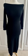 Collectif Black Bardot Knit Maxi Dress – Size 10 – Vintage Style Off-Shoulder
