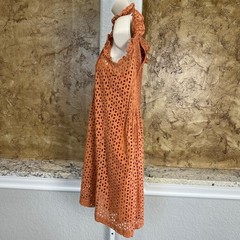 Madewell Eyelet Mini Dress XS Brown Ruffle Sleeve Cotton Lined Cottagecore