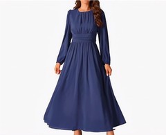 Seta T Women&rsquo;s Cocktail Party Dress Crewneck Lantern Long Sleeves A-line Chiffon