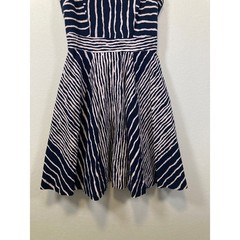 Eva Mendes New York Company Navy Pink Stripe Fit Flare Dress Size 10