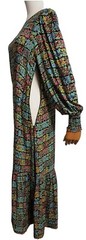 ALBARAY Eye-Catcher Beautiful Patchwork Print,Maxi Dress,Long Puff Sleeves10,S/M