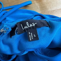 Lulus Ruched Bodycon Spaghetti Strap Mini Dress Bright Blue Open Tie Back Size L