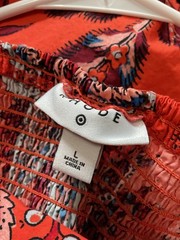 Large Rhode for Target Red- Orange Floral Resort 100% Cotton Tiered Midi Dress