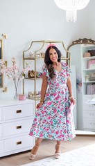ANN TAYLOR Floral Aqua Blue V-neck Flutter Tea Dress| POPLIN COTTON | Summer