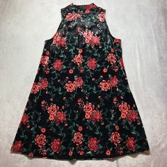 Mudd Velvet Floral Dress XL Black A-Line Mock Neck Sleeveless Whimsigoth Y2K