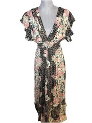 Cienna dress With Flower Print , V Neck , With A Back Knot ,M
