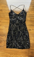Windsor Women Black Solid Sequin V-Neck Strappy Backless Bodycon Mini Dress M