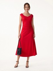 Cooling Lyocell V-Neck Ruched Midi Bra Dress