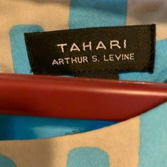 Tahari Arthur S. Levine Blue & Beige Abstract Print Shift Dress Long Sleeve SzM