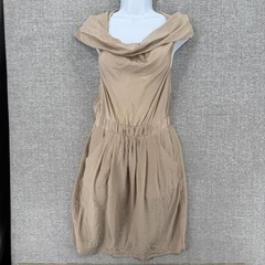 BCBGMAXAZRIA One Piece Shapewear Womens XS Beige Silk Lined Pleated Pocket
