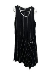 Crea Concept Black Linen Stripe Dress Italy Sleeveless Lagenlook Size 42 Zipper