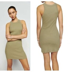 Reformation Loretta Ribbed Knit Mini Dress M Olive Oil Organic Cotton Bodycon